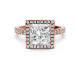 Rose gold Princess Cut Halo Diamond Pave Band with Prong Setting_3