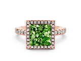 Rose gold Princess Cut Halo Diamond Pave Band with Prong Setting