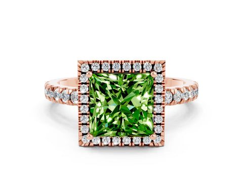 Rose gold Princess Cut Halo Diamond Pave Band with Prong Setting