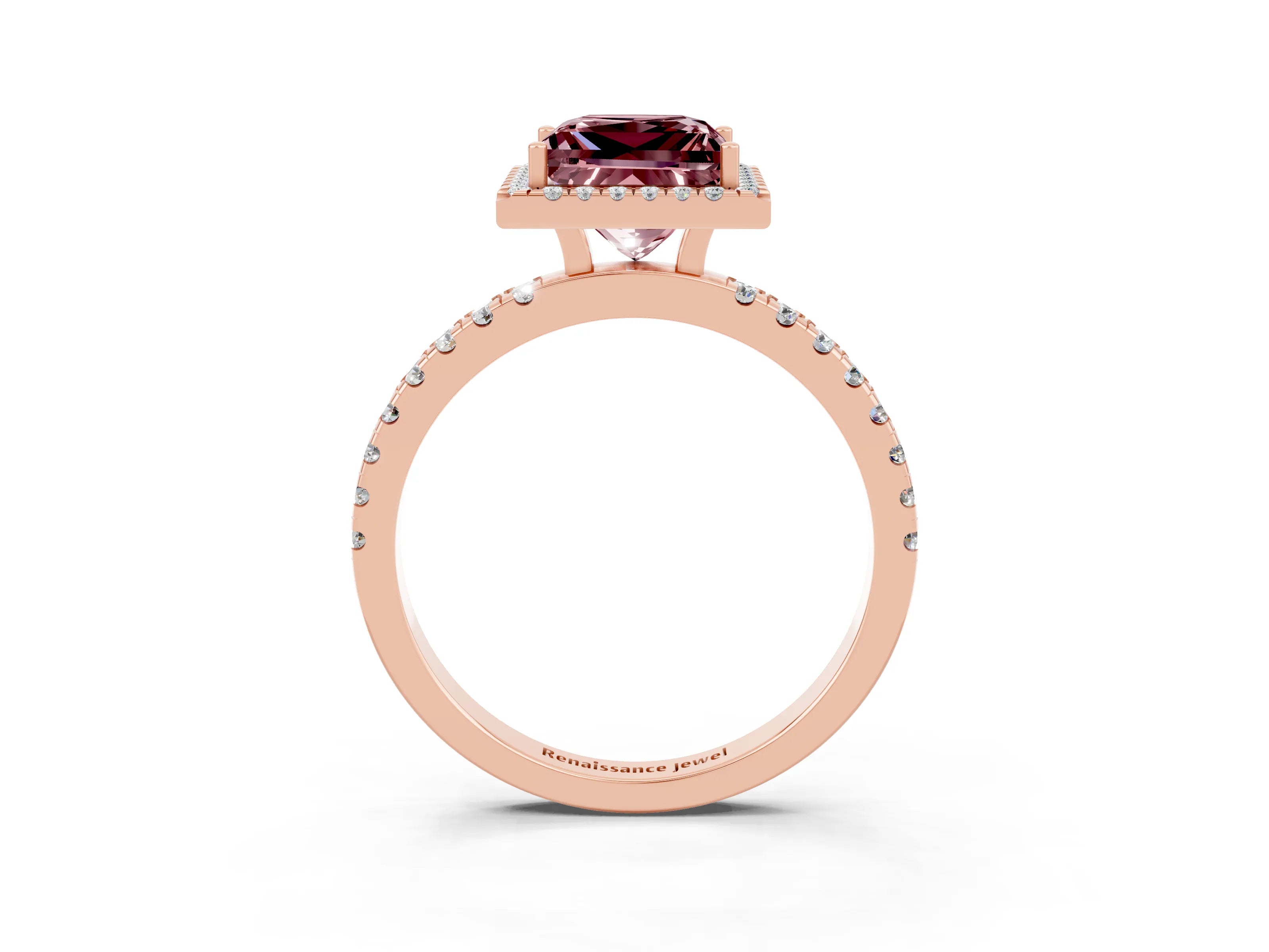 Rose gold Princess Cut Halo Diamond Pave Band with Prong Setting_3
