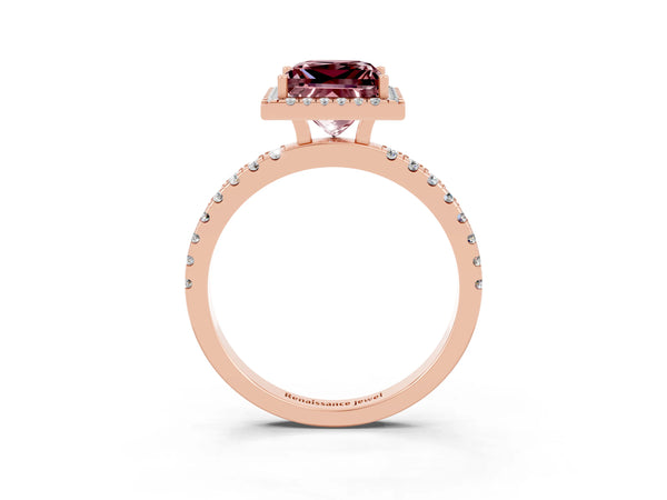 Rose gold Princess Cut Halo Diamond Pave Band with Prong Setting