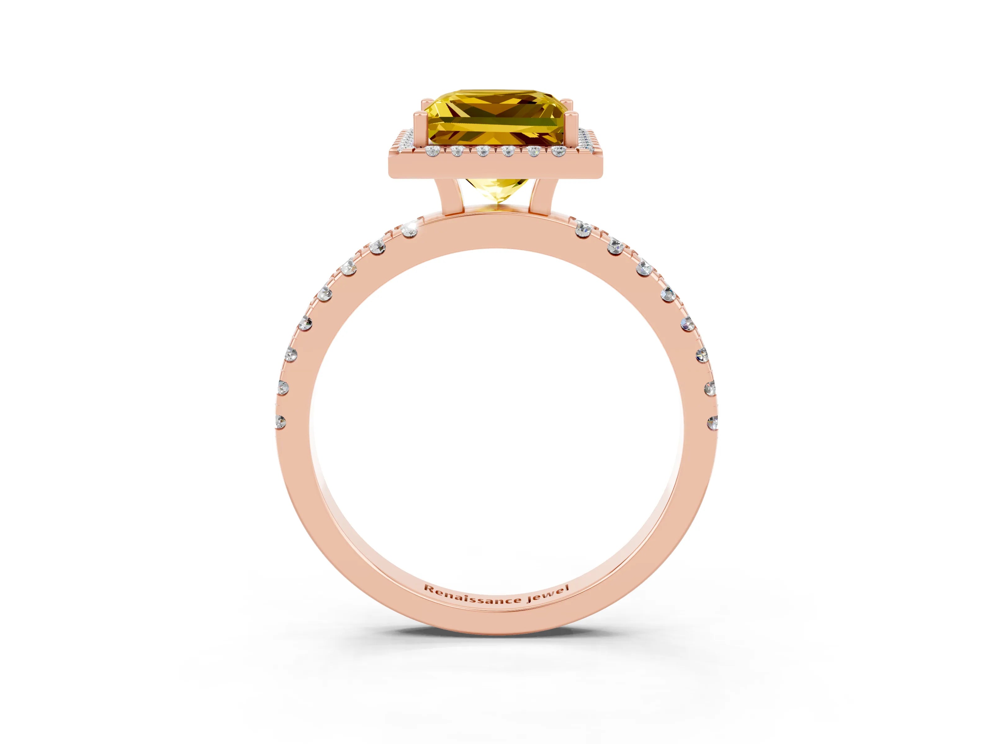 Rose gold Princess Cut Halo Diamond Pave Band with Prong Setting_3
