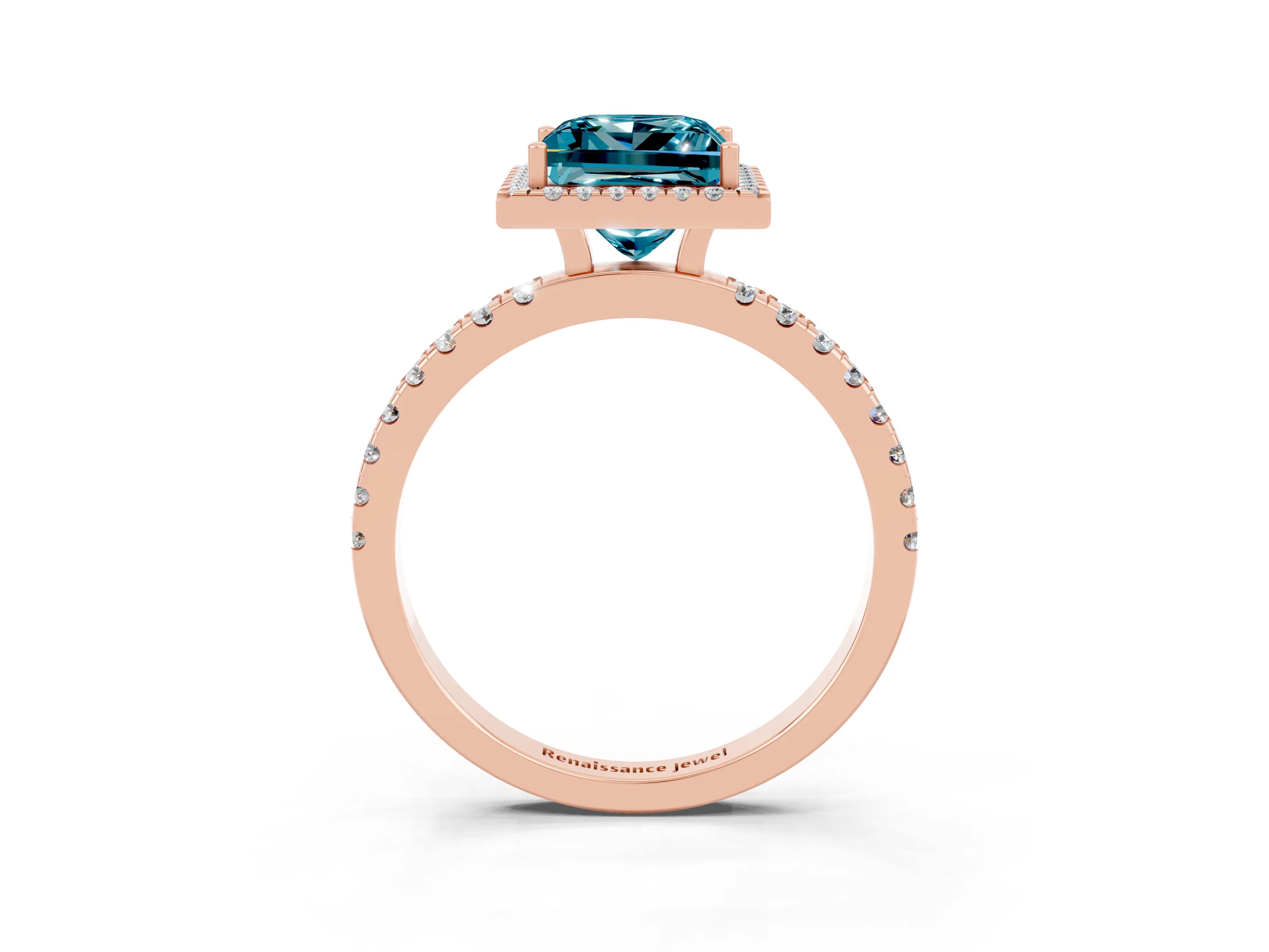 Rose gold Princess Cut Halo Diamond Pave Band with Prong Setting_3