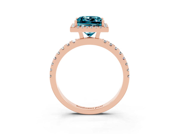 Rose gold Princess Cut Halo Diamond Pave Band with Prong Setting