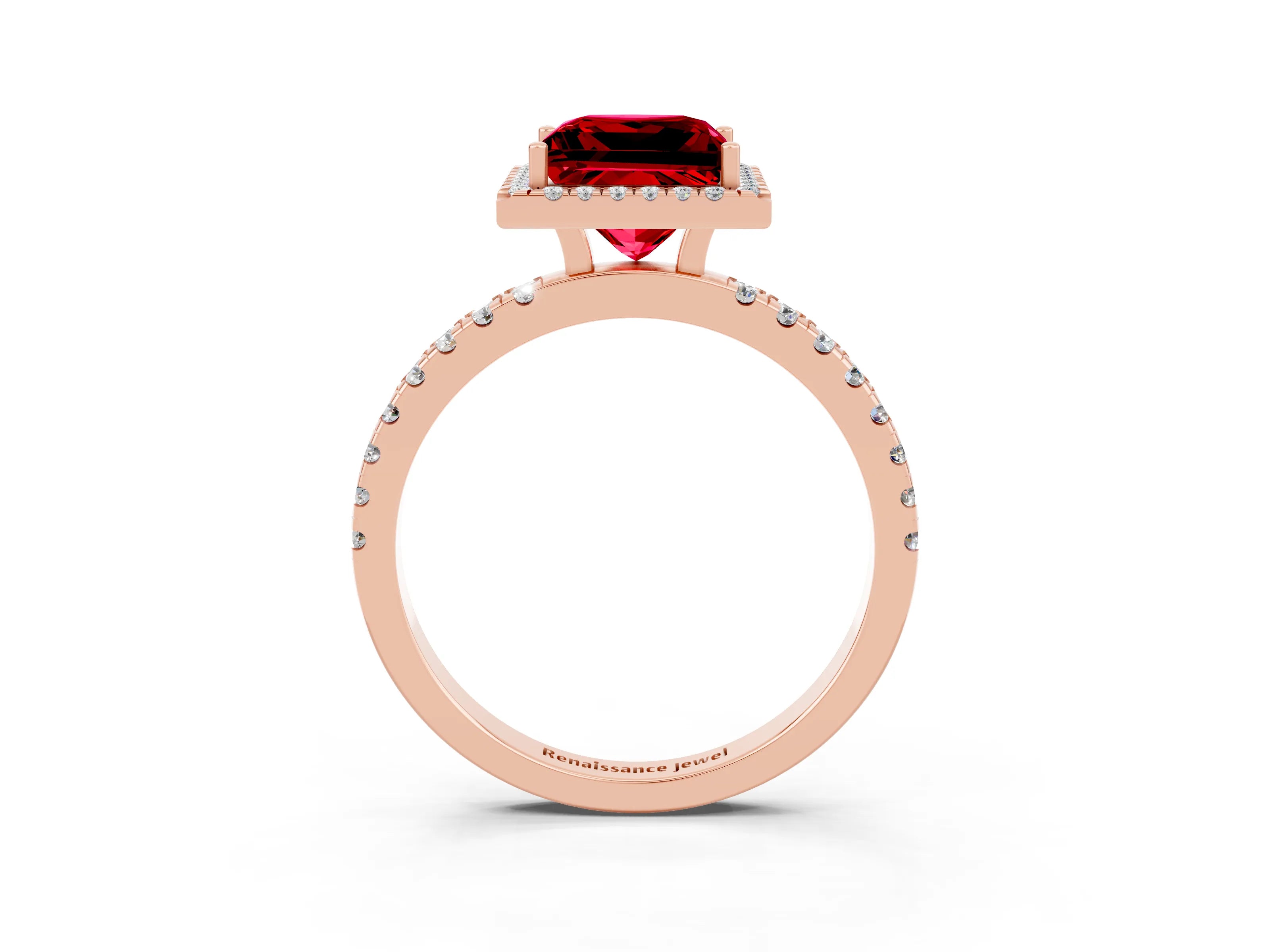 Rose gold Princess Cut Halo Diamond Pave Band with Prong Setting_3