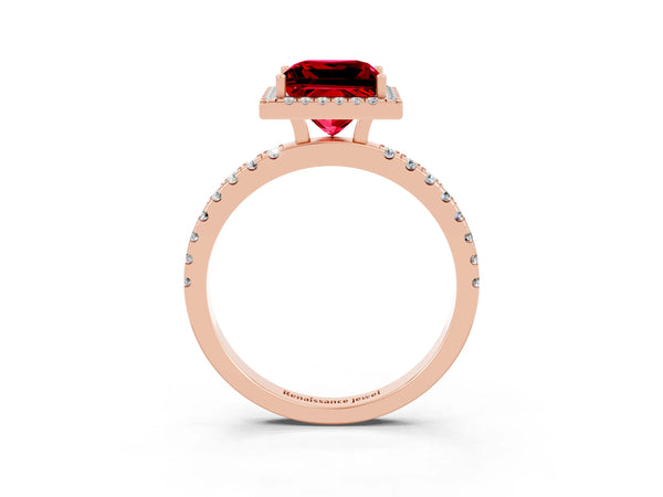 Rose gold Princess Cut Halo Diamond Pave Band with Prong Setting