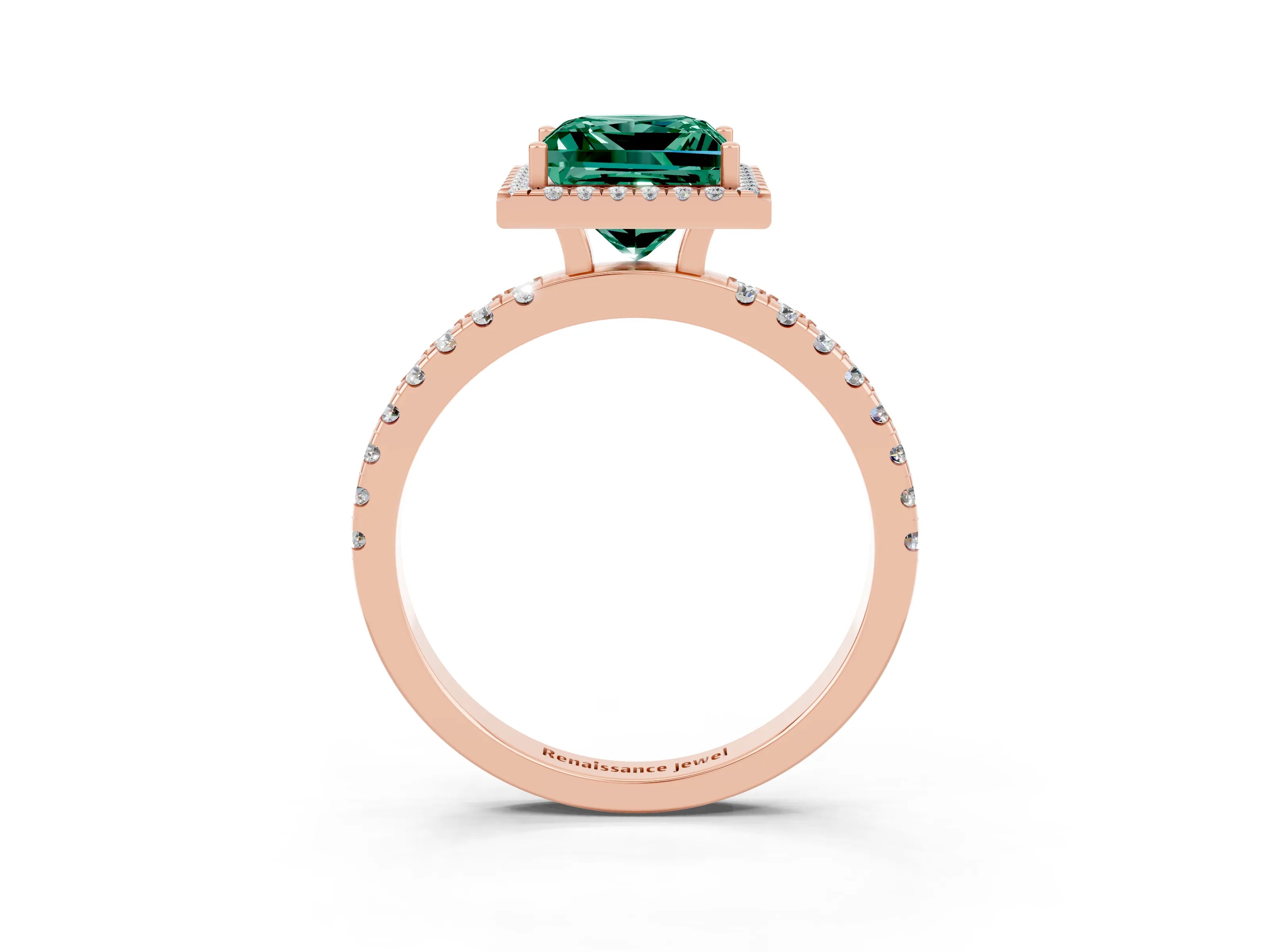 Rose gold Princess Cut Halo Diamond Pave Band with Prong Setting_3