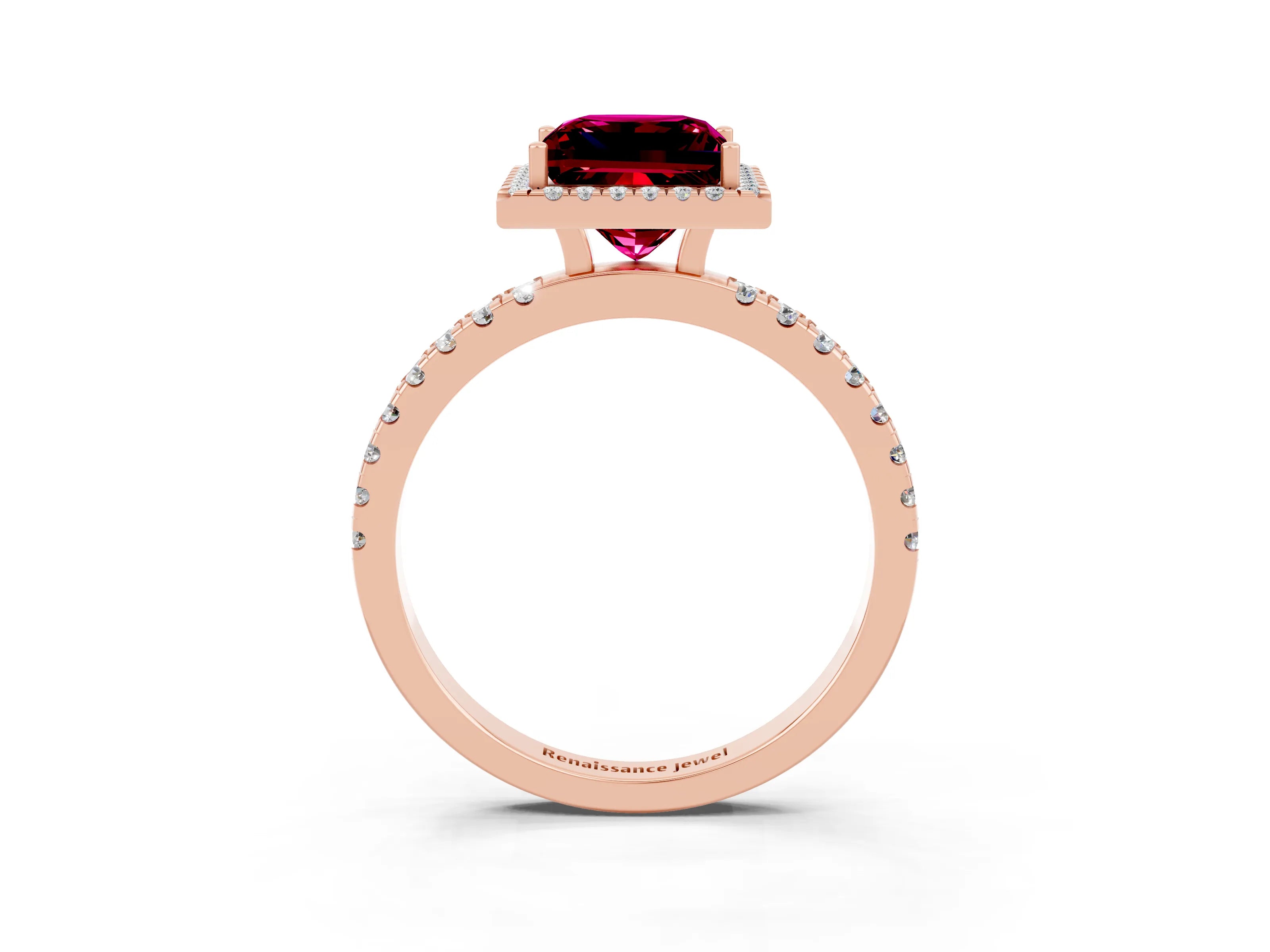 Rose gold Princess Cut Halo Diamond Pave Band with Prong Setting_3