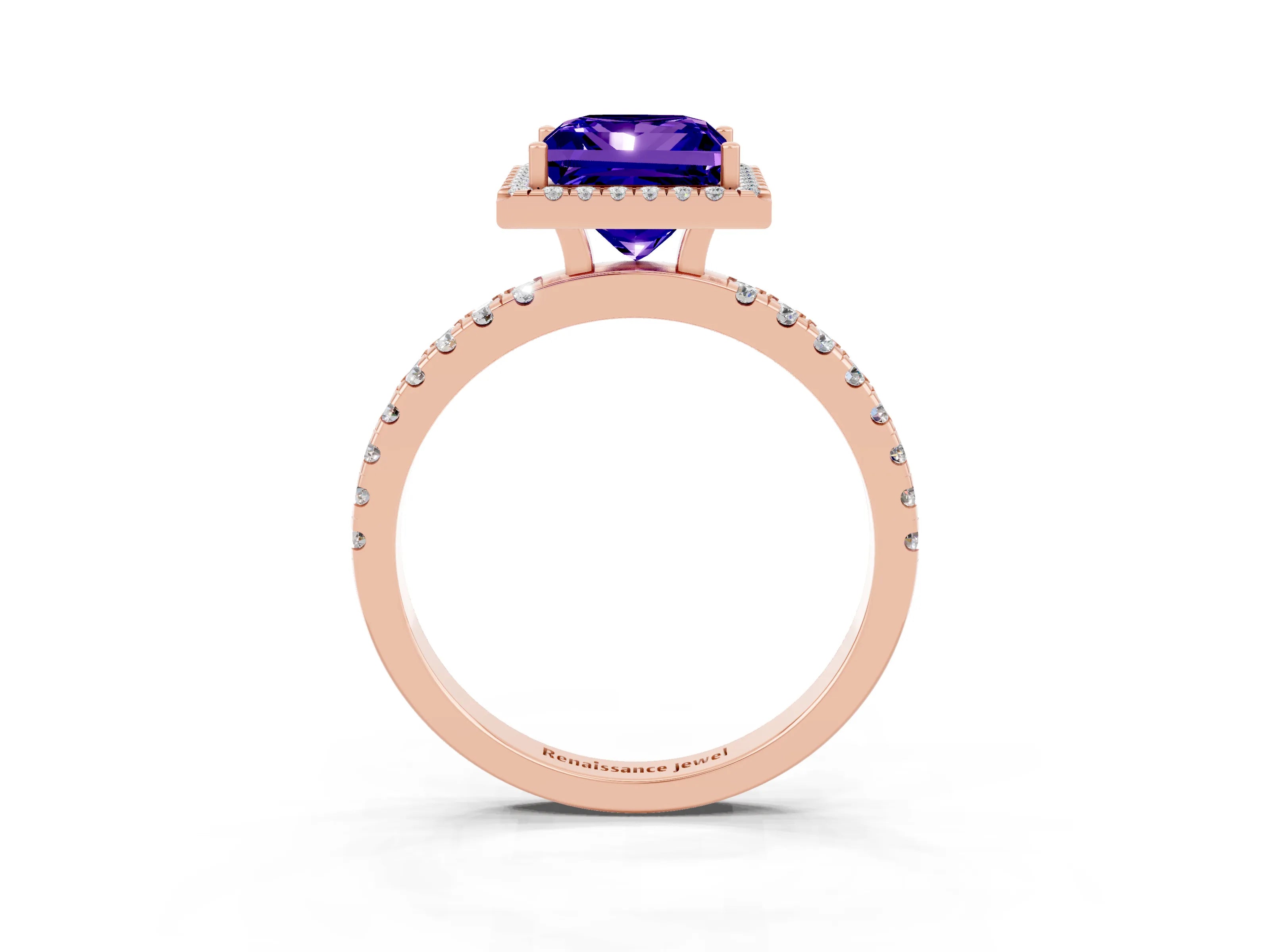 Rose gold Princess Cut Halo Diamond Pave Band with Prong Setting_3
