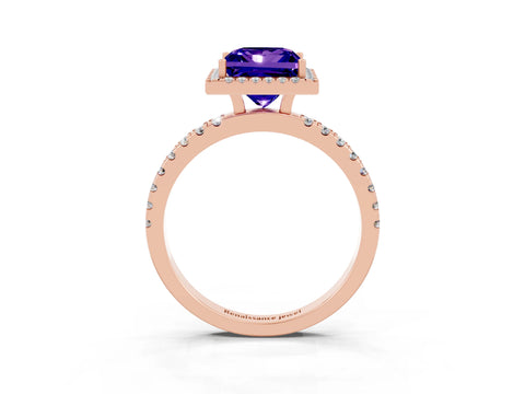 Rose gold Princess Cut Halo Diamond Pave Band with Prong Setting_3