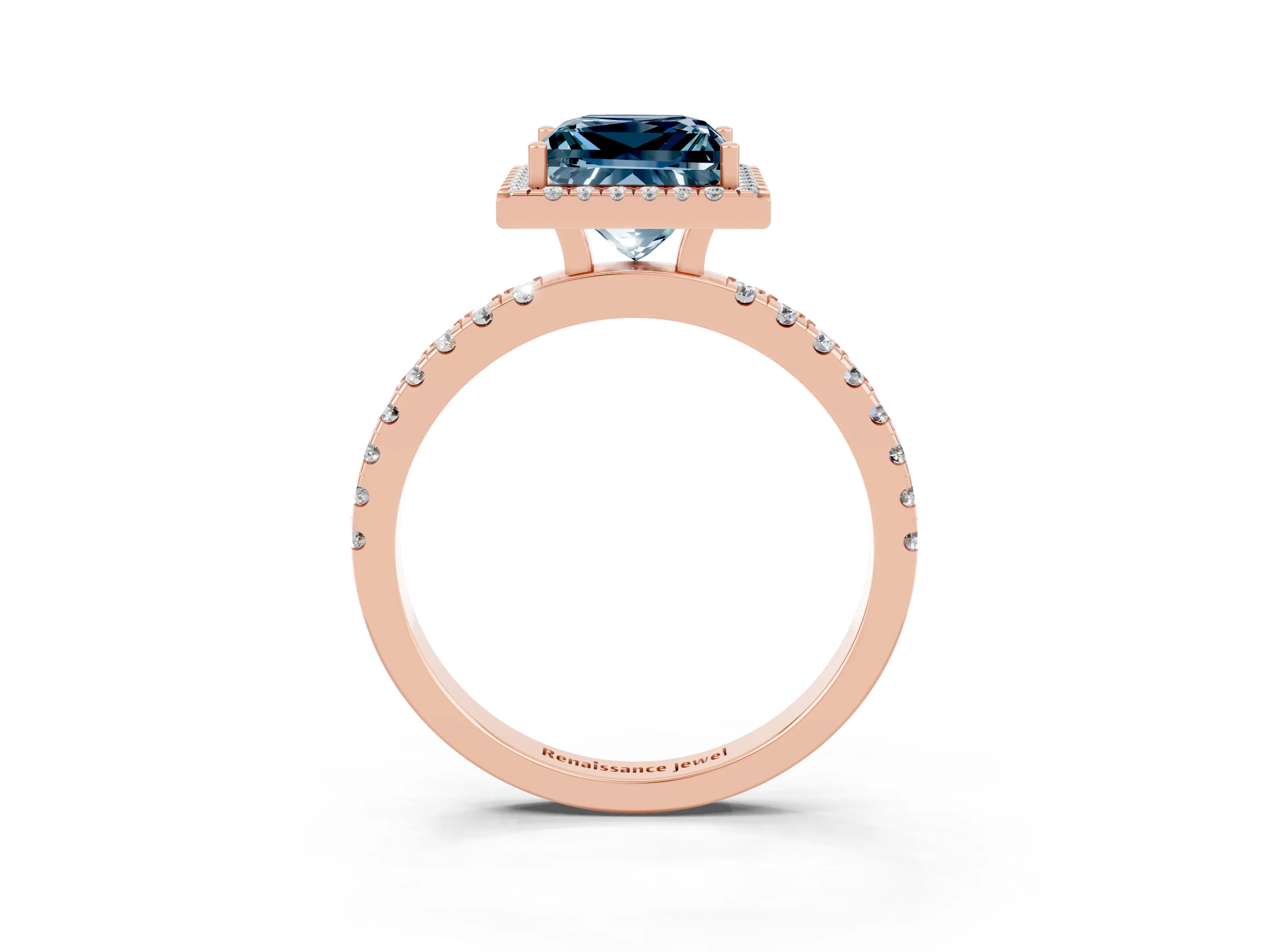 Rose gold Princess Cut Halo Diamond Pave Band with Prong Setting_3