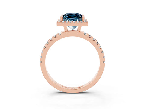 Rose gold Princess Cut Halo Diamond Pave Band with Prong Setting_3