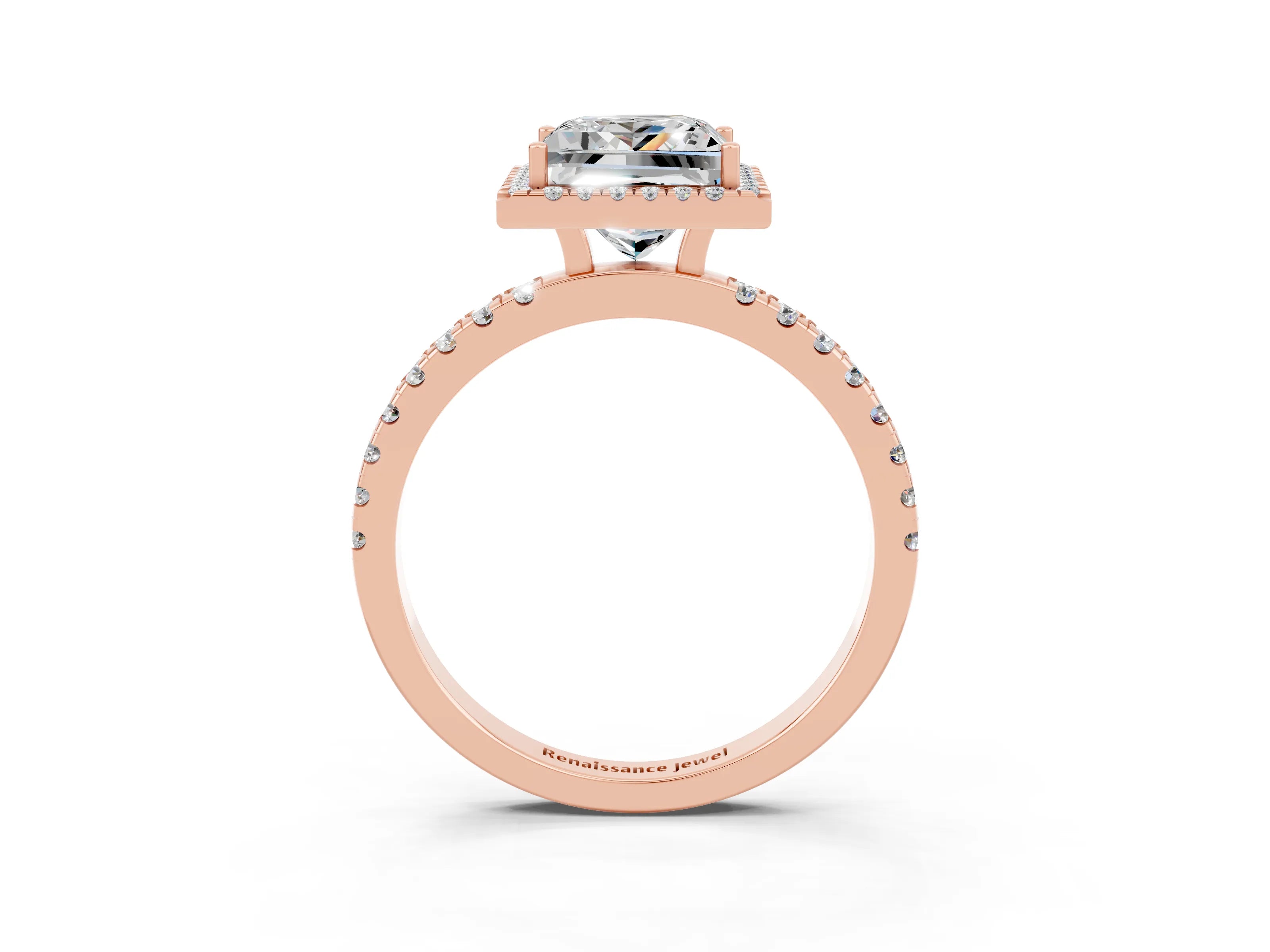 Rose gold Princess Cut Halo Diamond Pave Band with Prong Setting_3