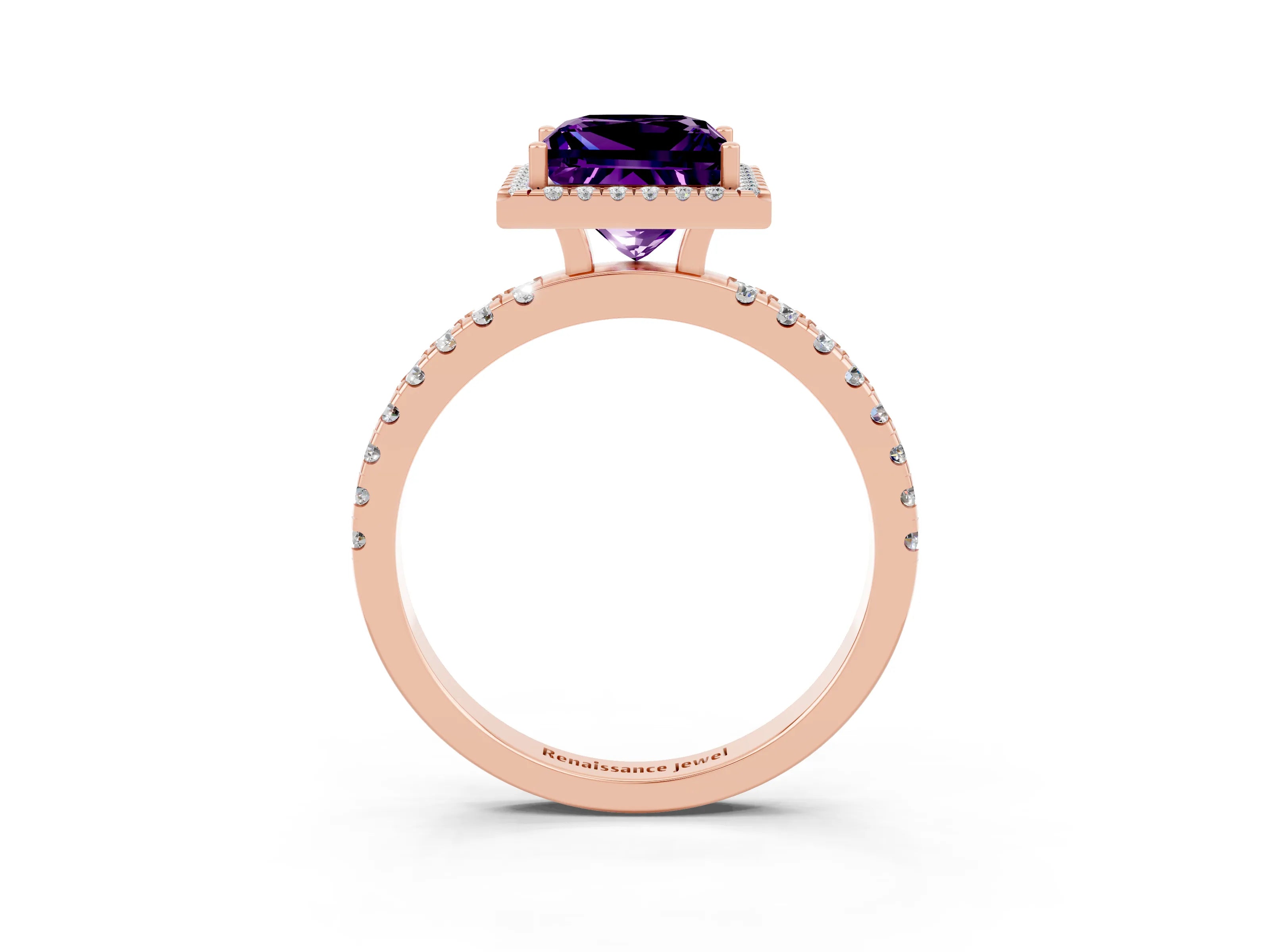 Rose gold Princess Cut Halo Diamond Pave Band with Prong Setting_3