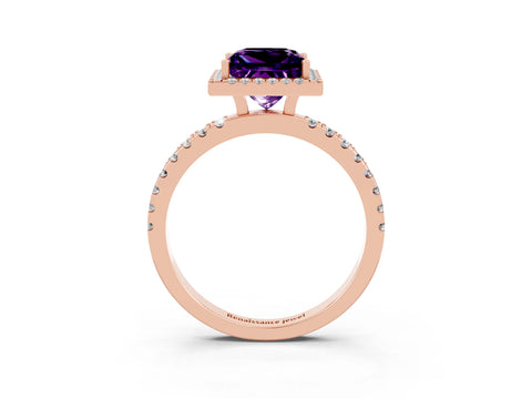 Rose gold Princess Cut Halo Diamond Pave Band with Prong Setting_3