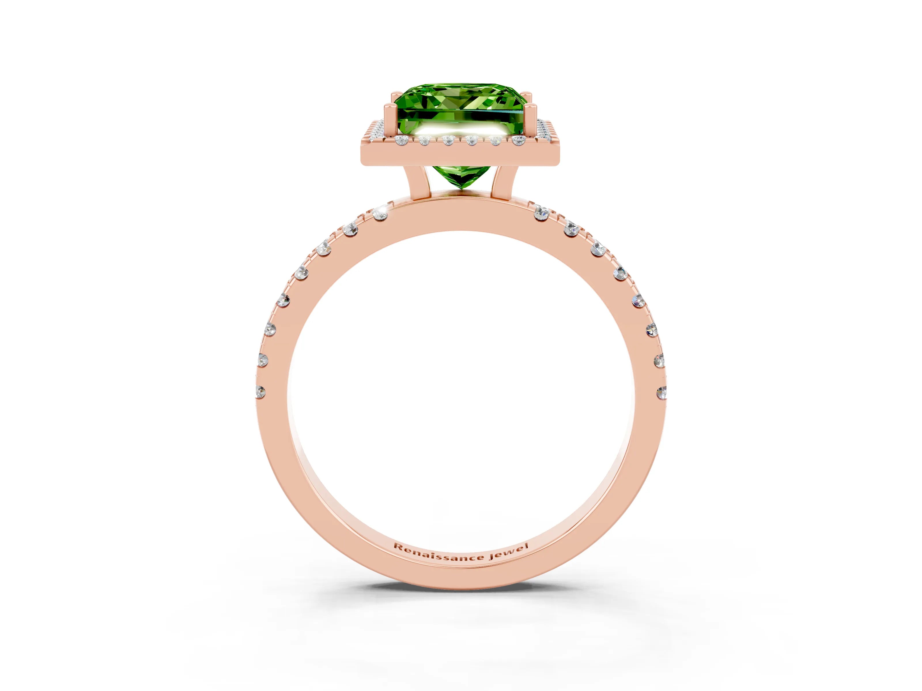Rose gold Princess Cut Halo Diamond Pave Band with Prong Setting_3
