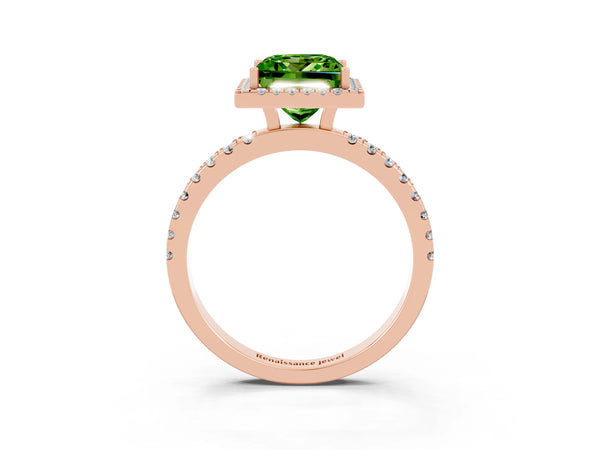 Rose gold Princess Cut Halo Diamond Pave Band with Prong Setting