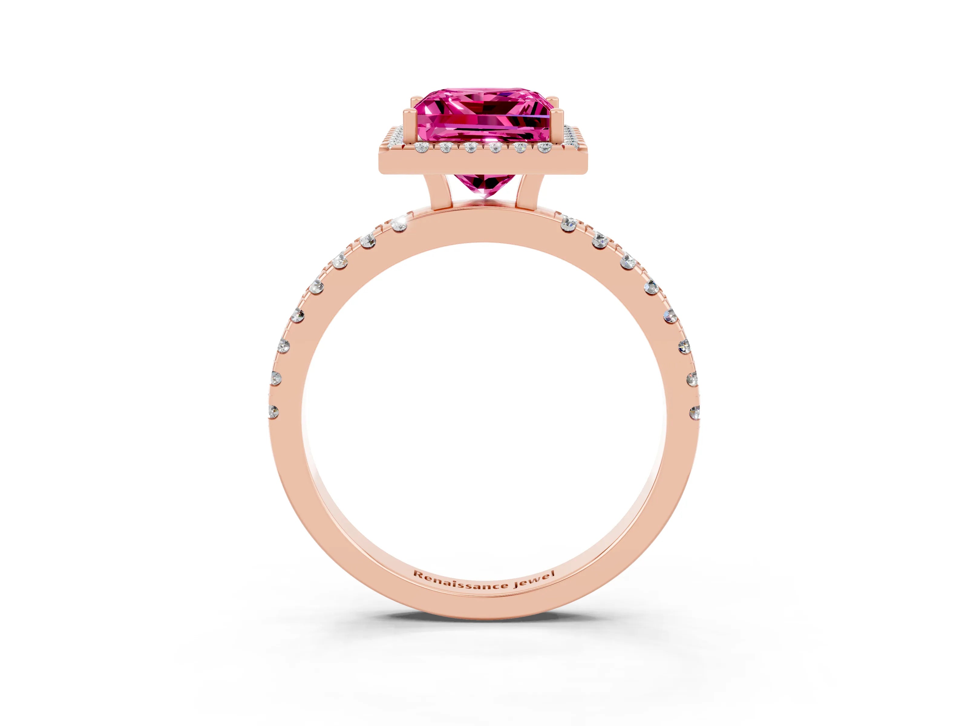 Rose gold Princess Cut Halo Diamond Pave Band with Prong Setting_3