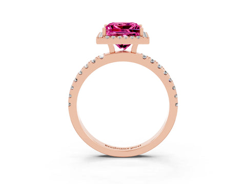 Rose gold Princess Cut Halo Diamond Pave Band with Prong Setting_3
