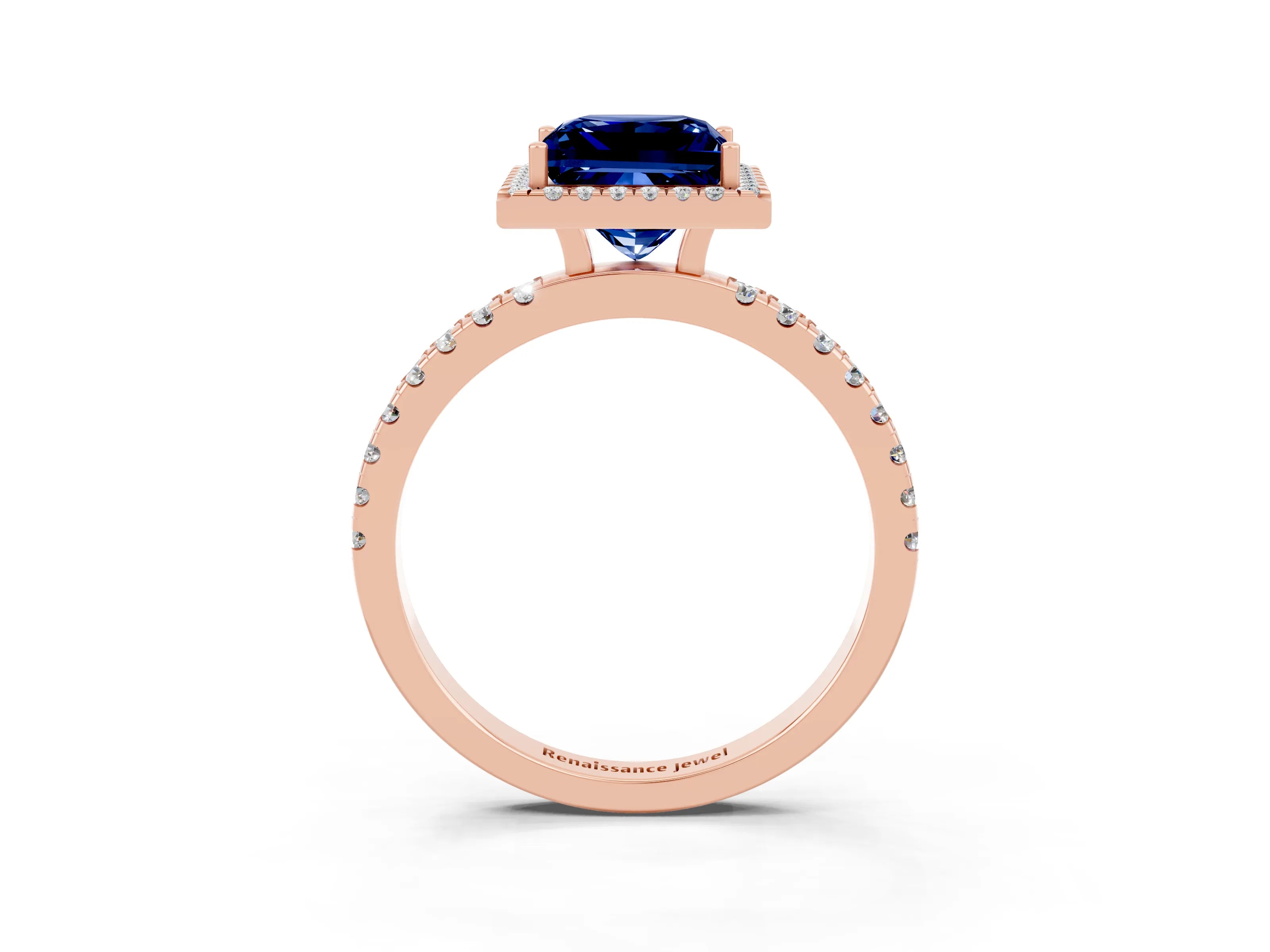 Rose gold Princess Cut Halo Diamond Pave Band with Prong Setting_3
