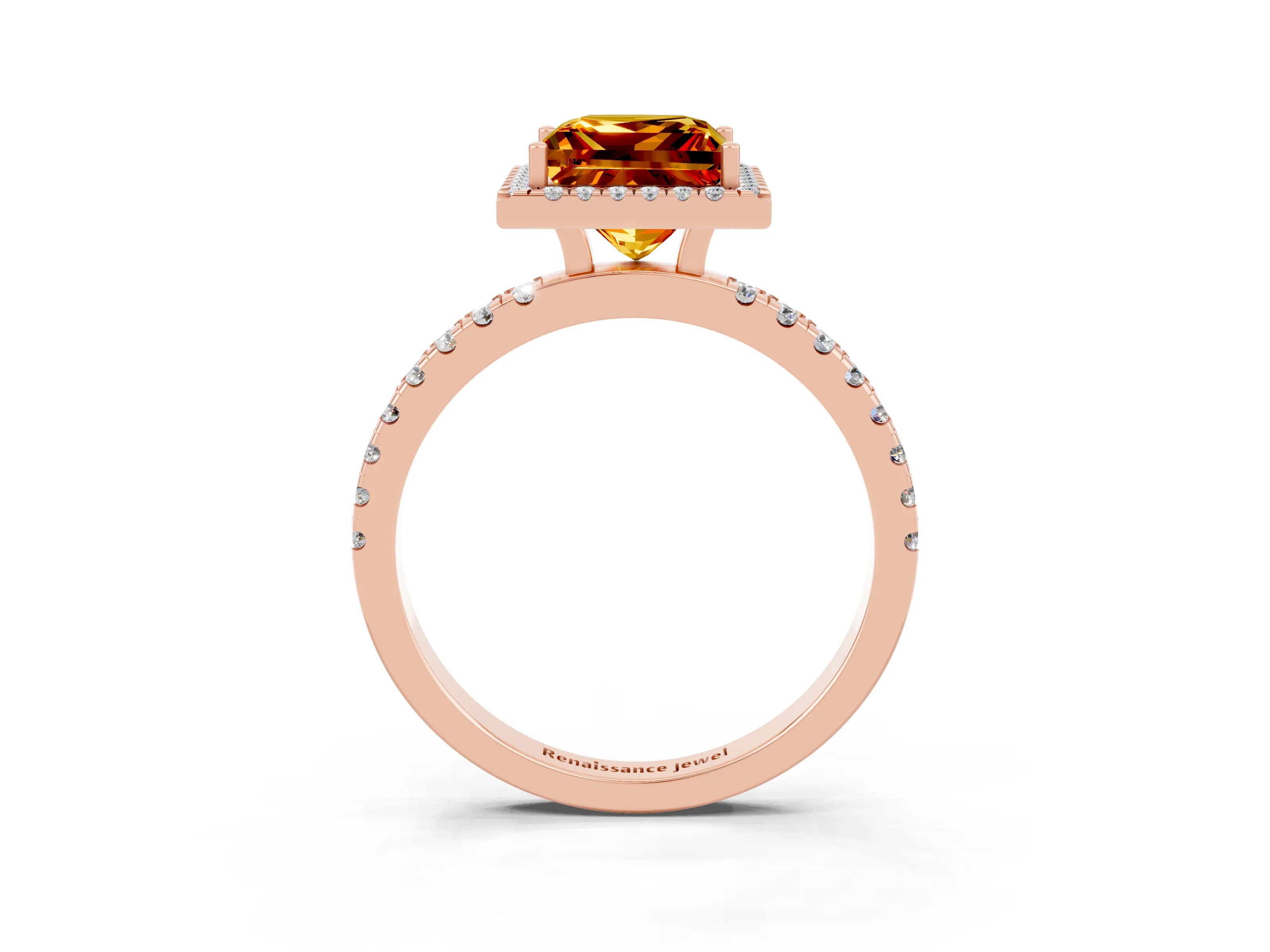 Rose gold Princess Cut Halo Diamond Pave Band with Prong Setting_3