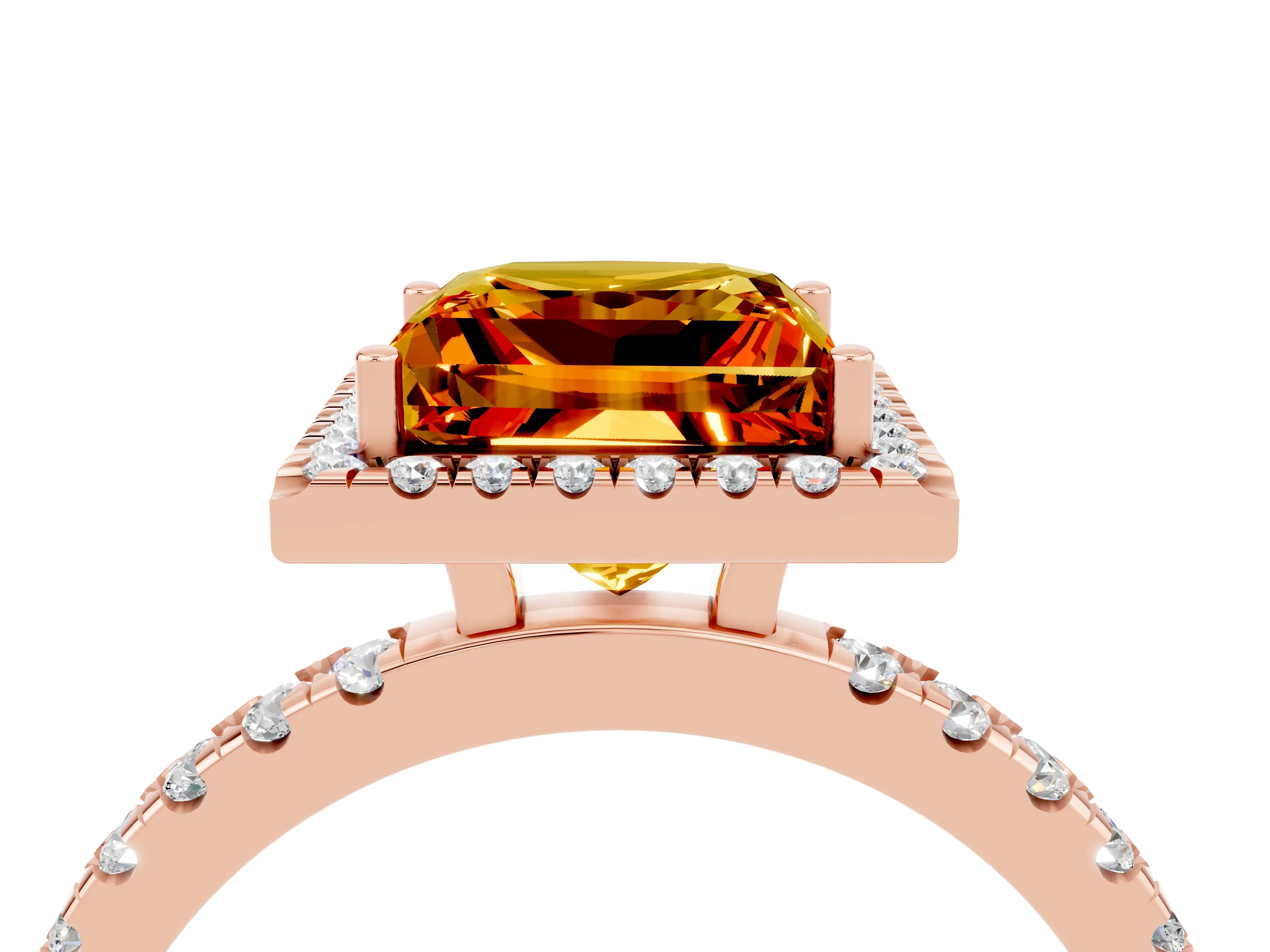 Rose gold Princess Cut Halo Diamond Pave Band with Prong Setting_4