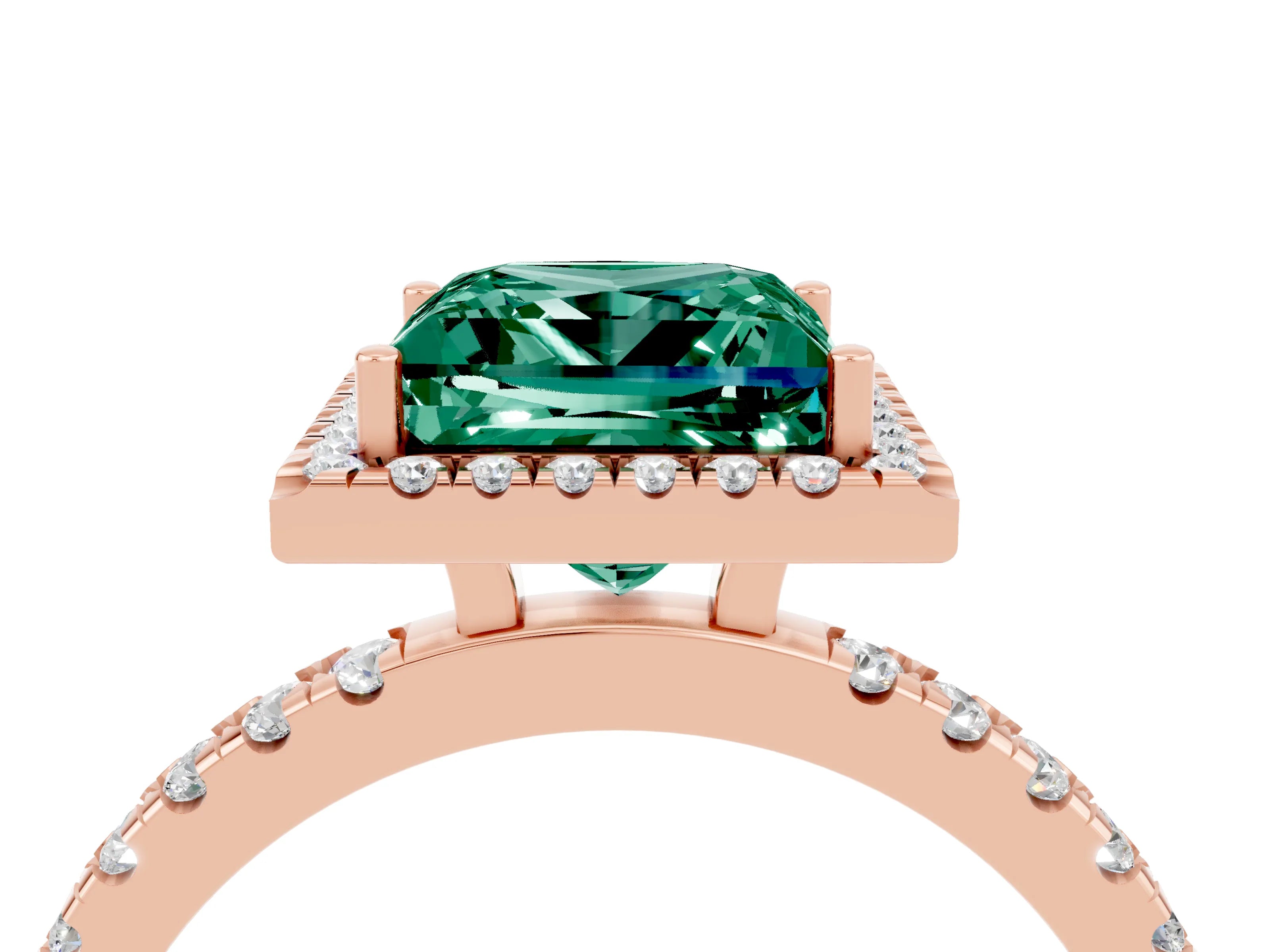 Rose gold Princess Cut Halo Diamond Pave Band with Prong Setting_4