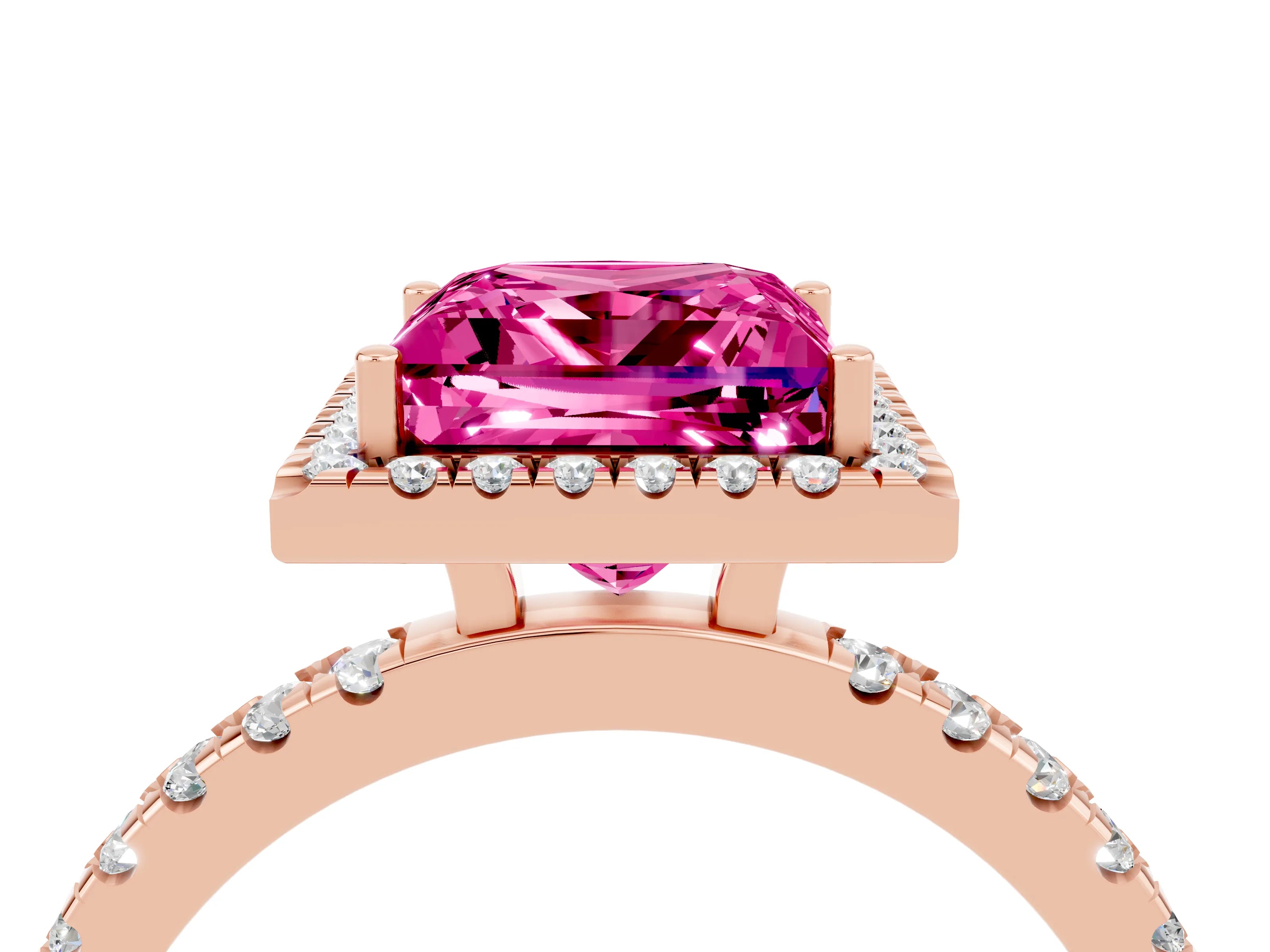 Rose gold Princess Cut Halo Diamond Pave Band with Prong Setting_4