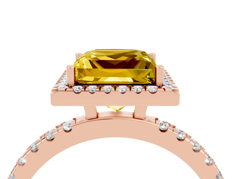 Rose gold Princess Cut Halo Diamond Pave Band with Prong Setting_4