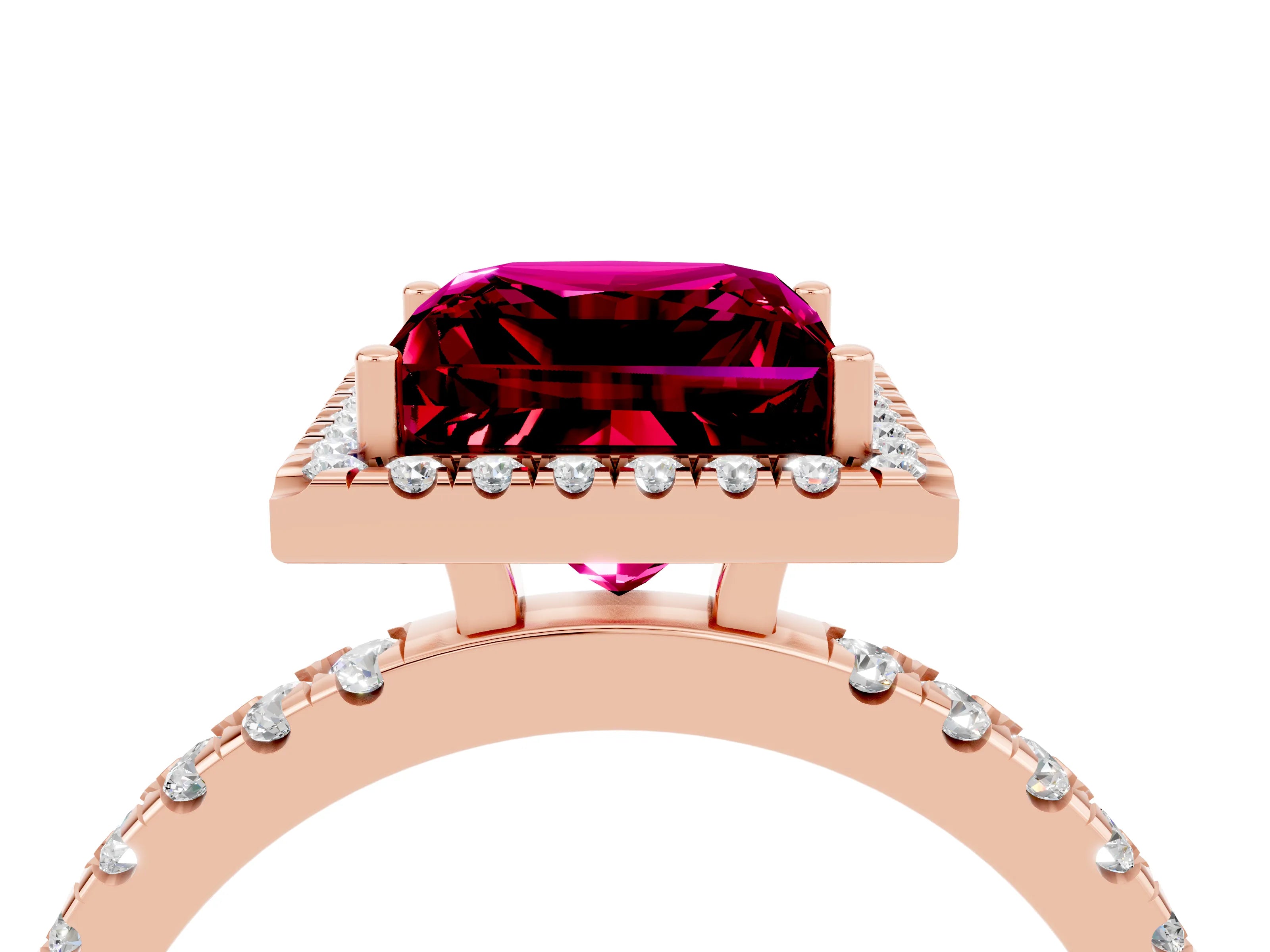 Rose gold Princess Cut Halo Diamond Pave Band with Prong Setting_4