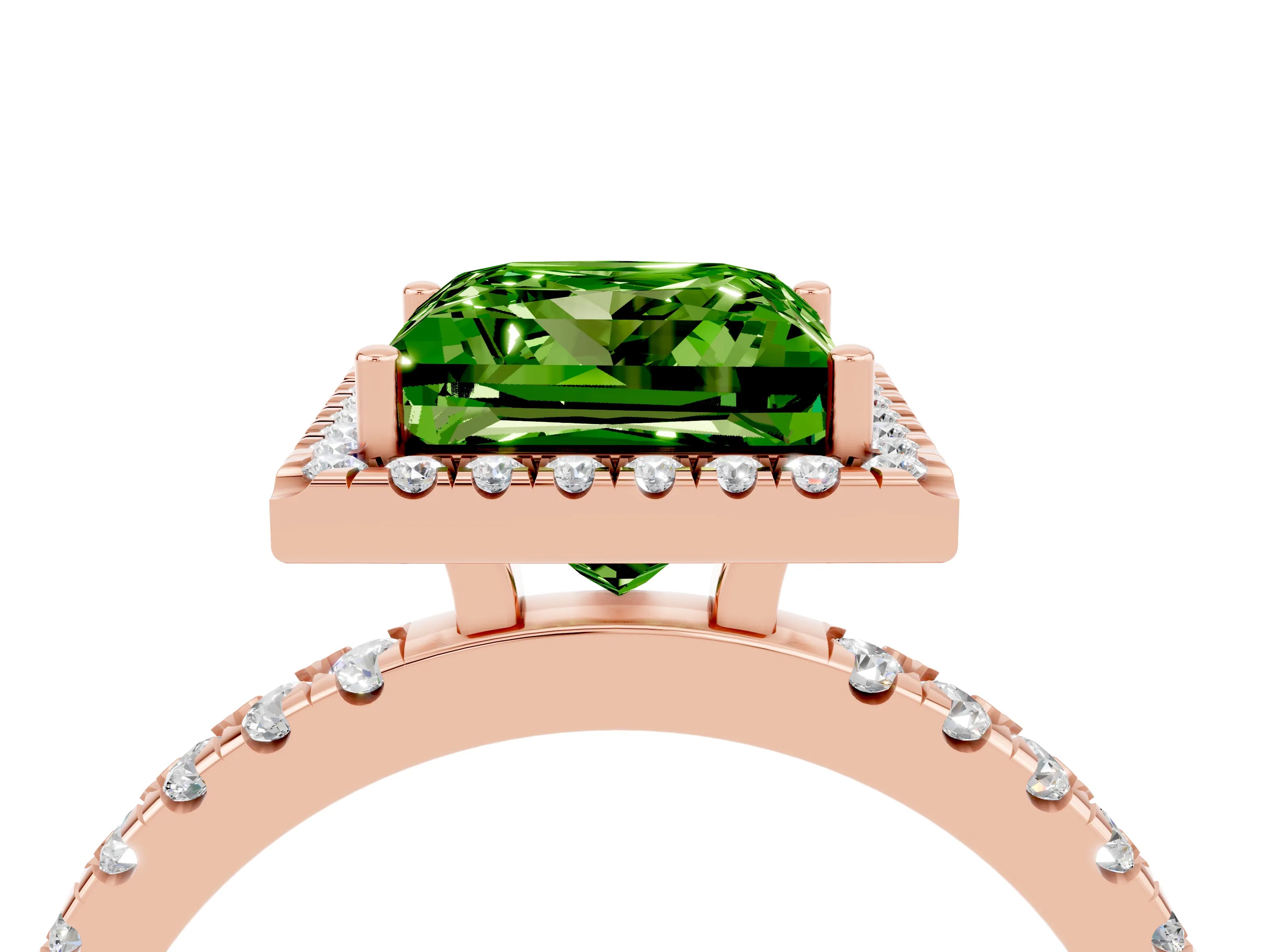 Rose gold Princess Cut Halo Diamond Pave Band with Prong Setting_4