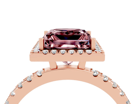 Rose gold Princess Cut Halo Diamond Pave Band with Prong Setting_4