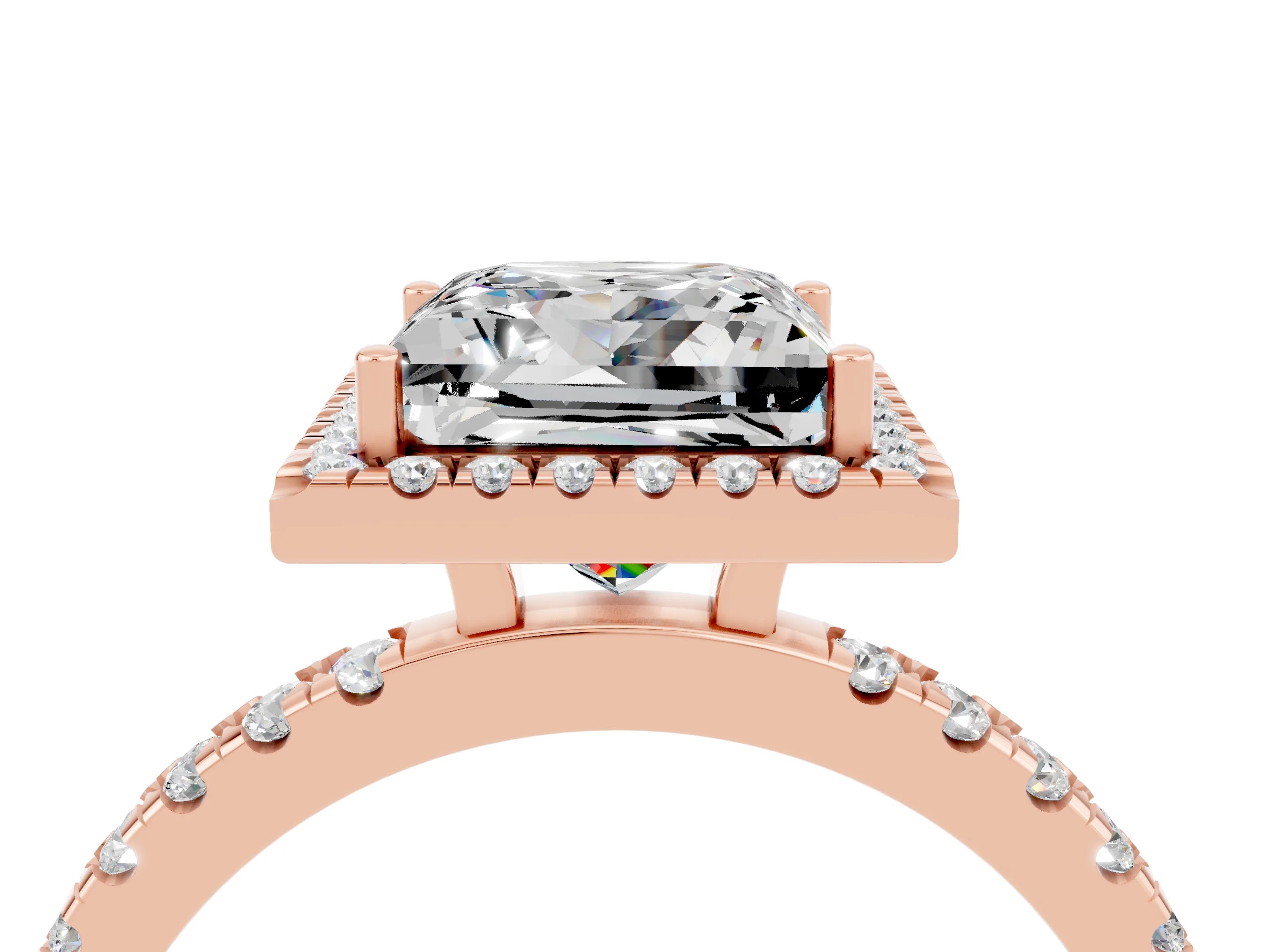 Rose gold Princess Cut Halo Diamond Pave Band with Prong Setting_4
