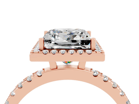Rose gold Princess Cut Halo Diamond Pave Band with Prong Setting_4