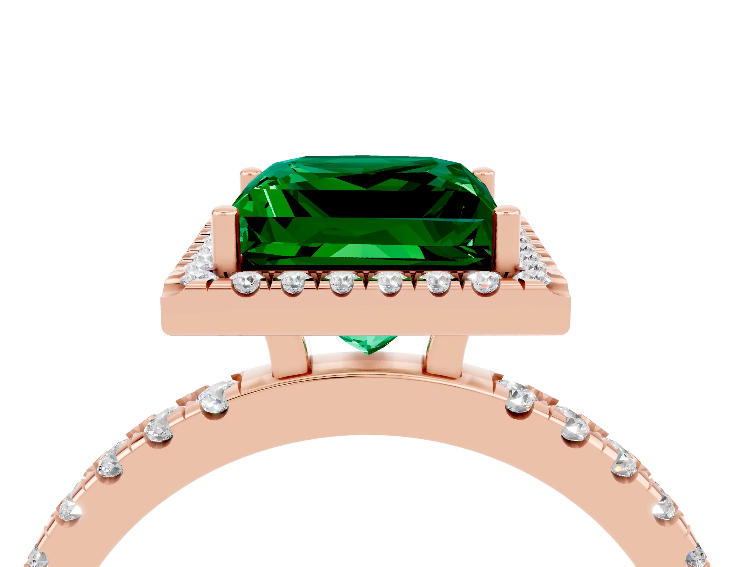 Rose gold Princess Cut Halo Diamond Pave Band with Prong Setting_4