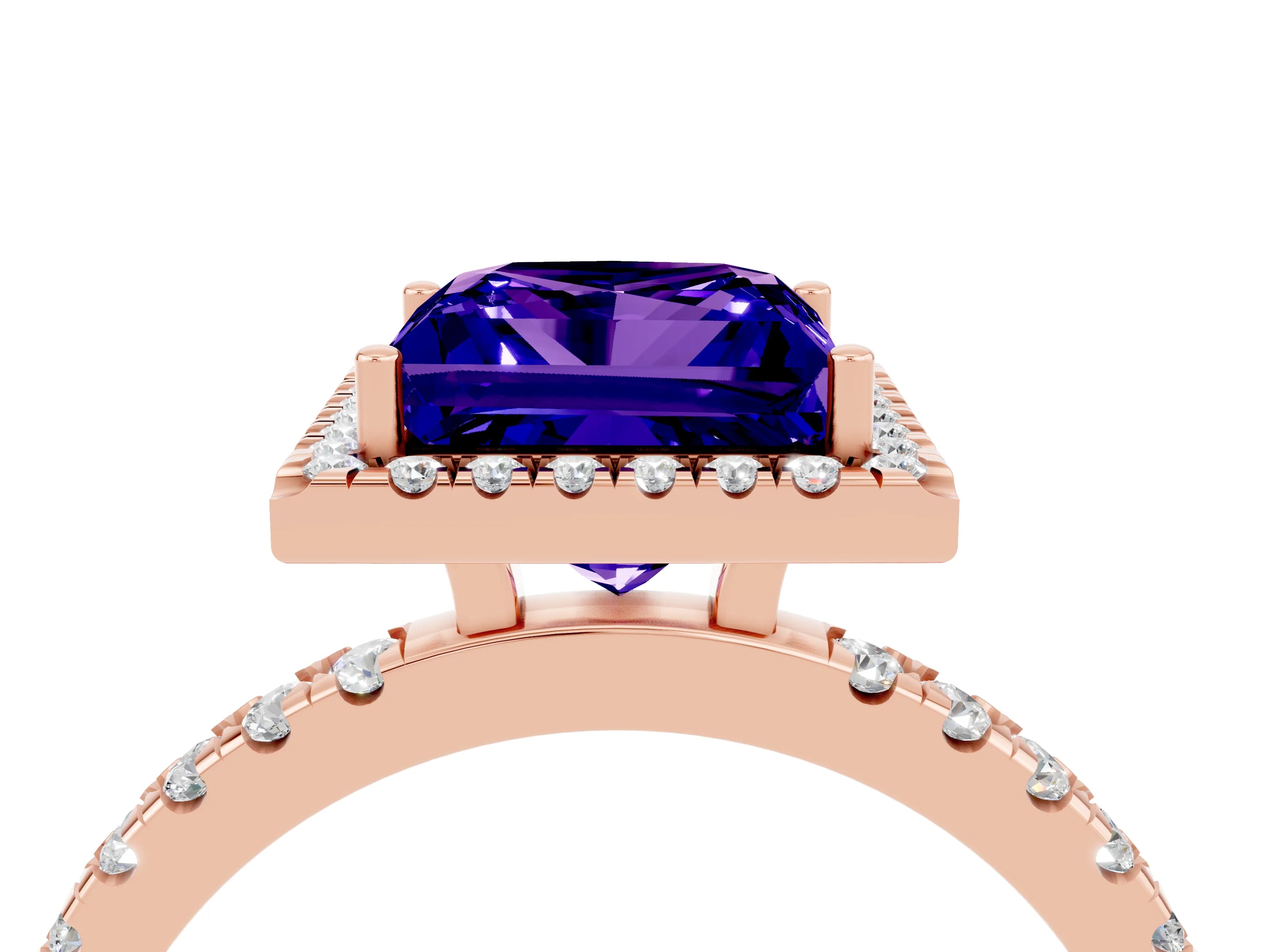 Rose gold Princess Cut Halo Diamond Pave Band with Prong Setting_4