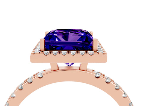 Rose gold Princess Cut Halo Diamond Pave Band with Prong Setting_4