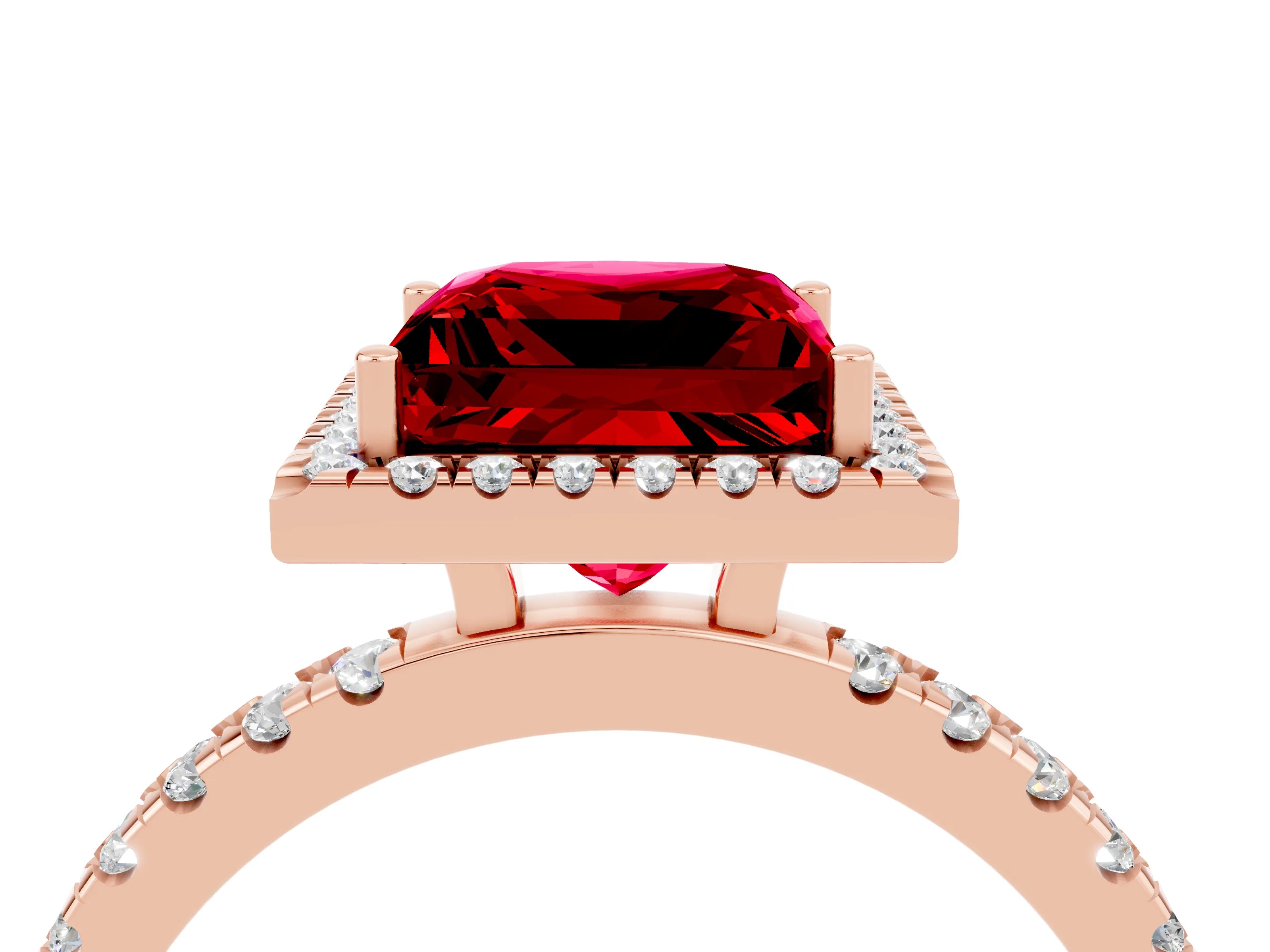 Rose gold Princess Cut Halo Diamond Pave Band with Prong Setting_4
