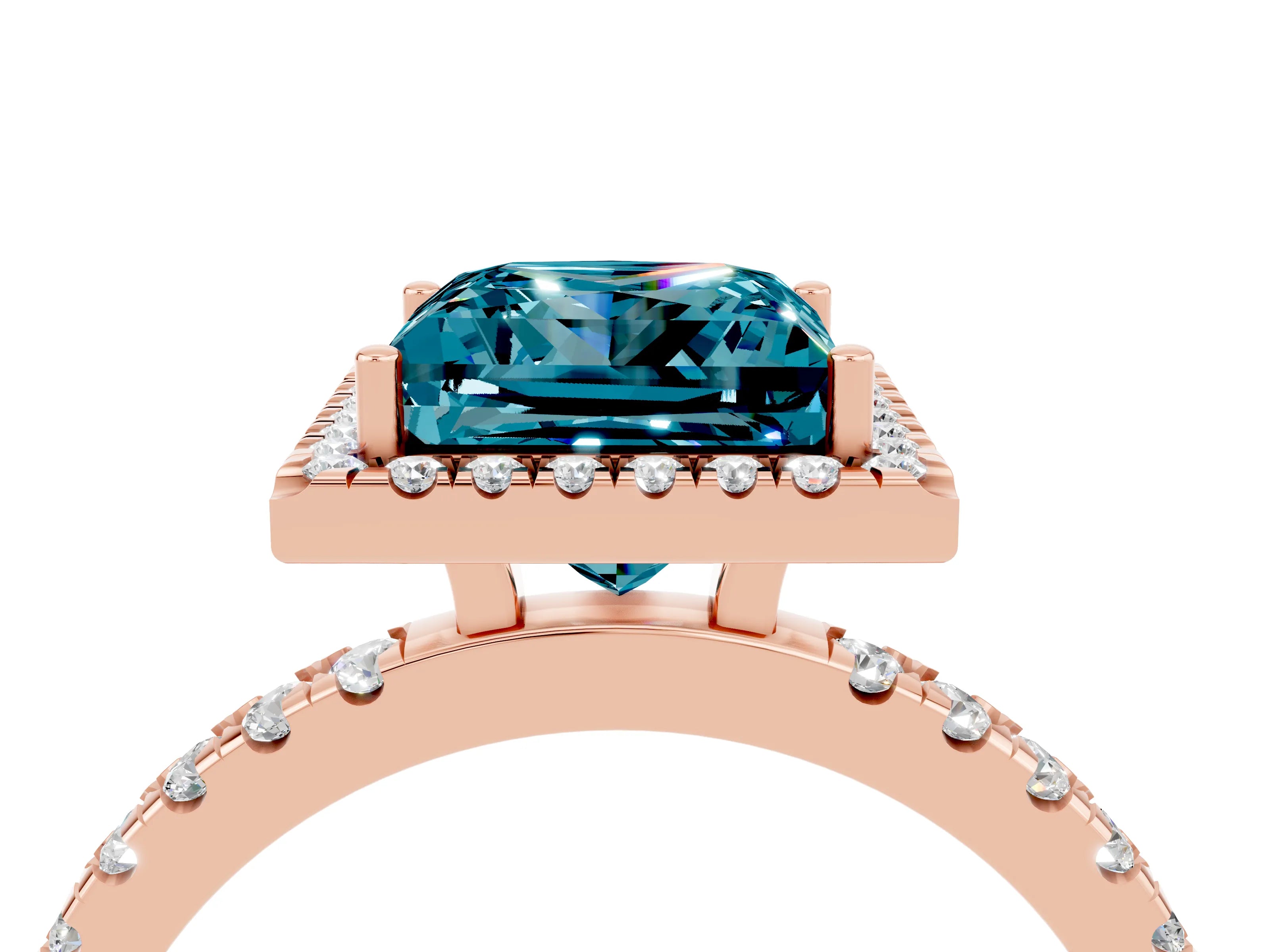 Rose gold Princess Cut Halo Diamond Pave Band with Prong Setting_4