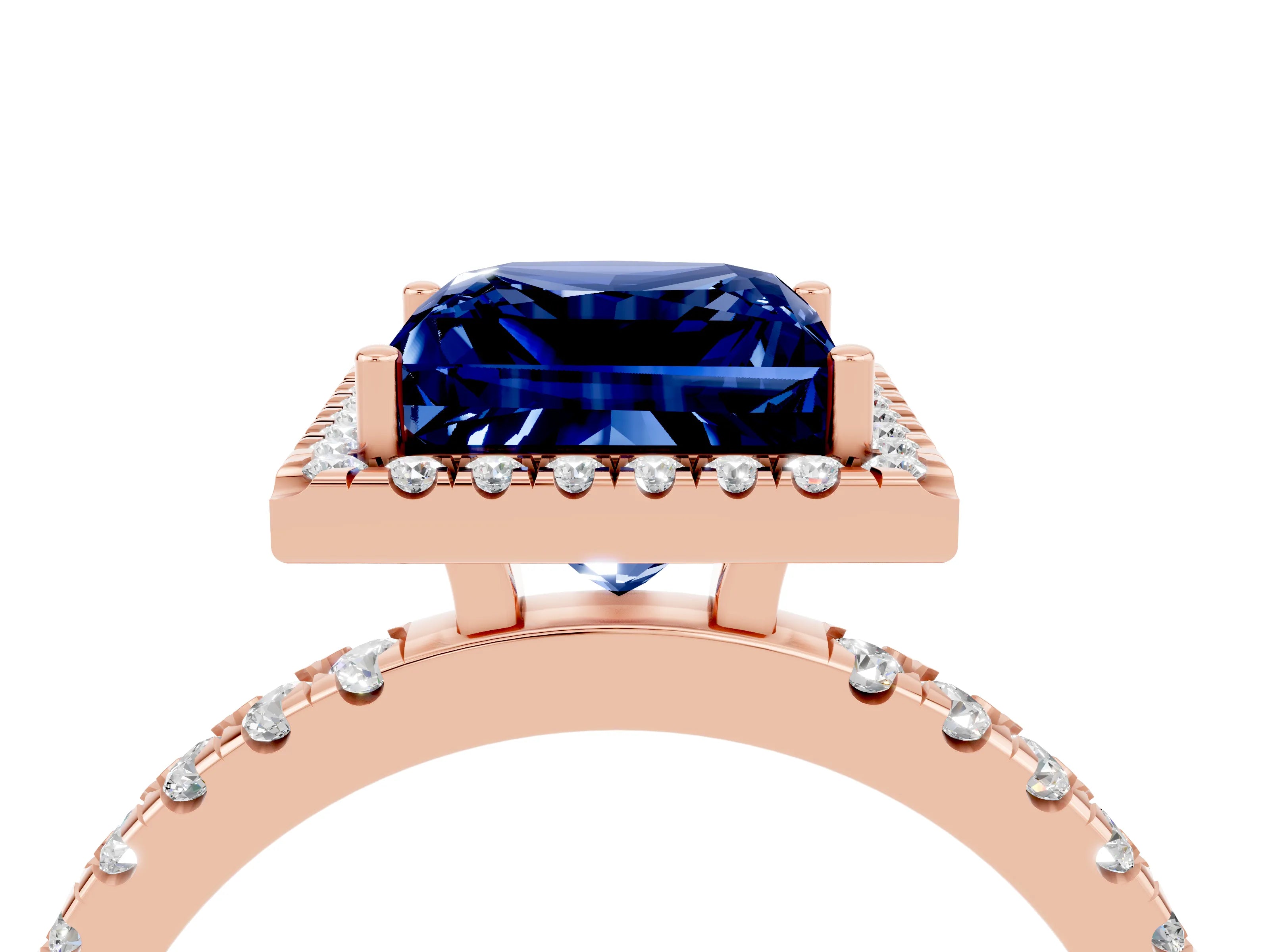 Rose gold Princess Cut Halo Diamond Pave Band with Prong Setting_4
