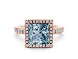 Rose gold Princess Cut Halo Diamond Pave Band with Prong Setting