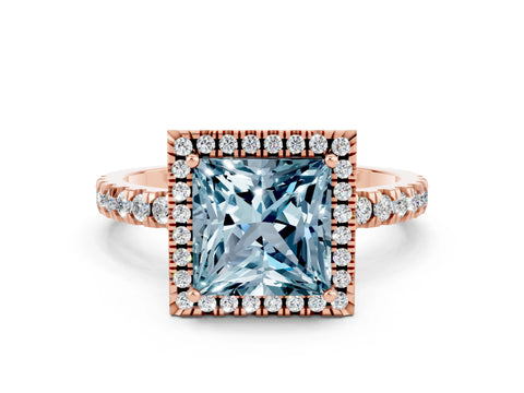Rose gold Princess Cut Halo Diamond Pave Band with Prong Setting