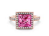 Rose gold Princess Cut Halo Diamond Pave Band with Prong Setting