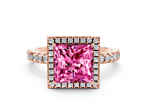 Rose gold Princess Cut Halo Diamond Pave Band with Prong Setting