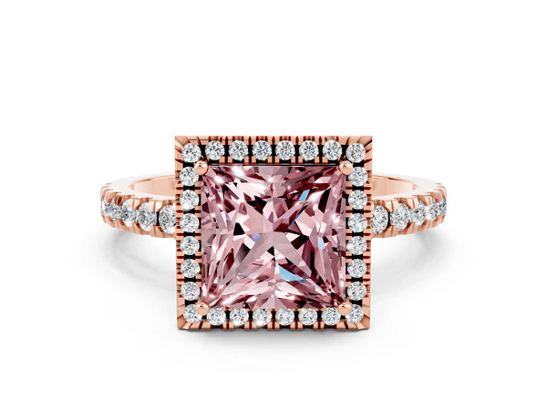 Rose gold Princess Cut Halo Diamond Pave Band with Prong Setting