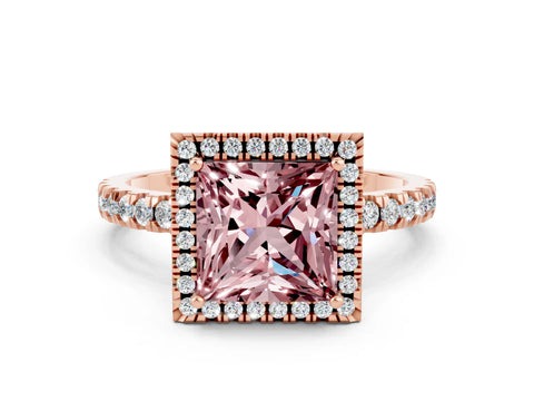 Rose gold Princess Cut Halo Diamond Pave Band with Prong Setting
