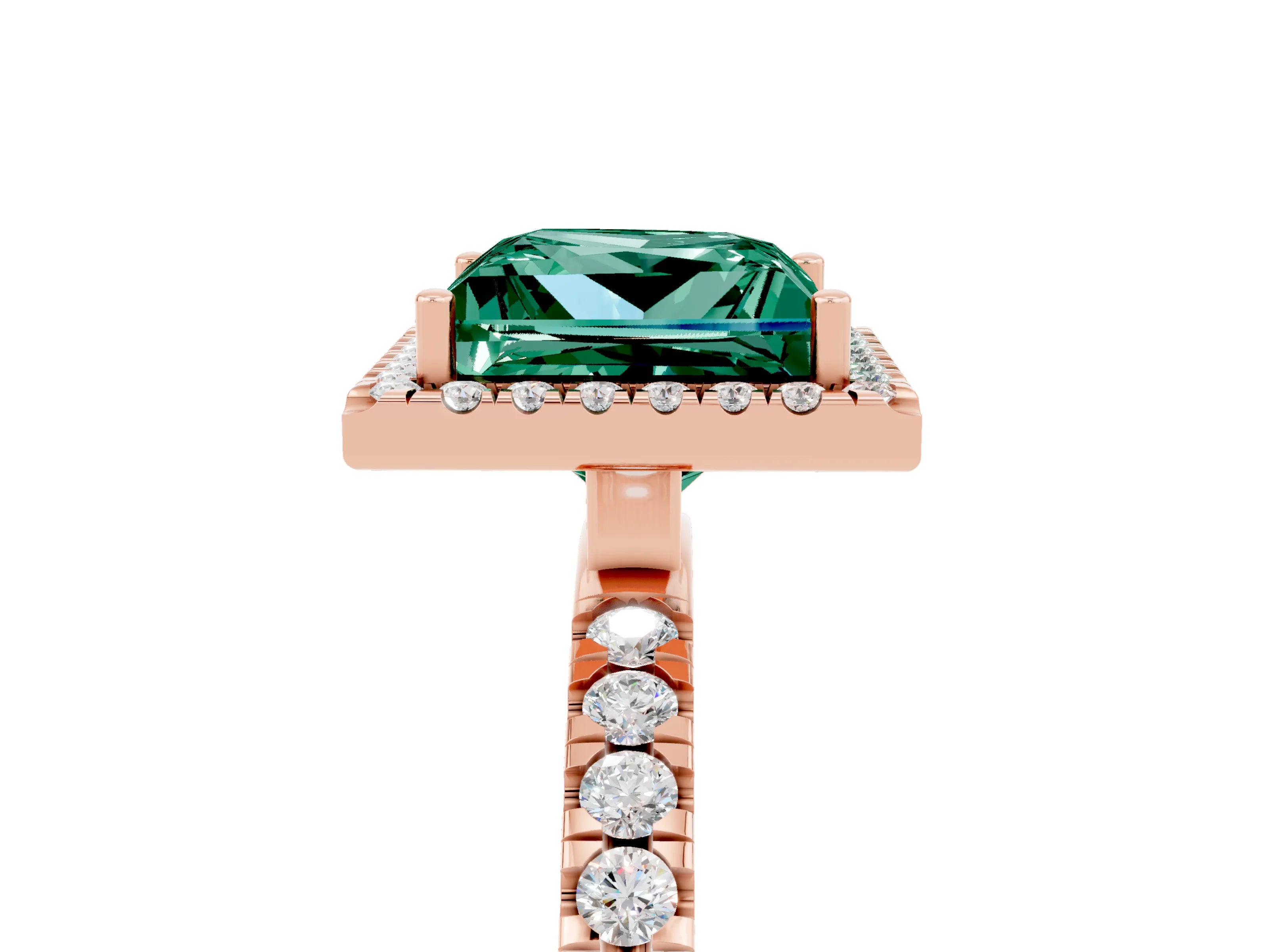 Rose gold Princess Cut Halo Diamond Pave Band with Prong Setting_5