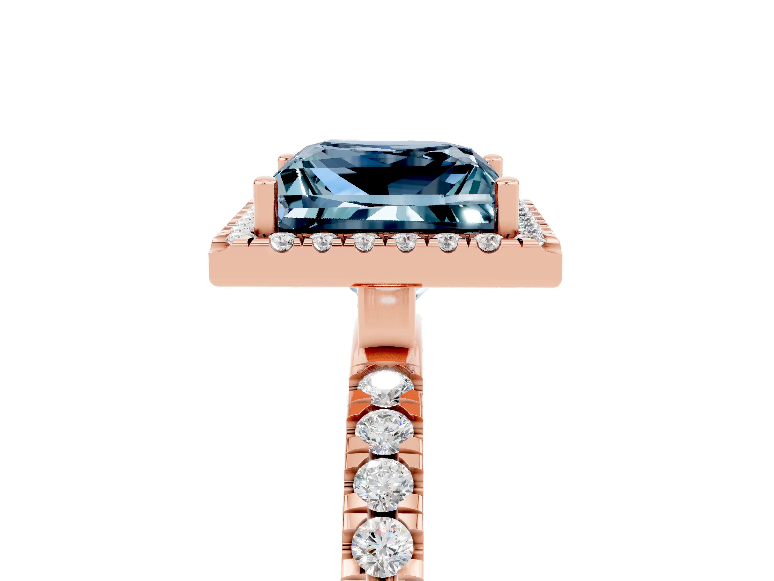 Rose gold Princess Cut Halo Diamond Pave Band with Prong Setting_5