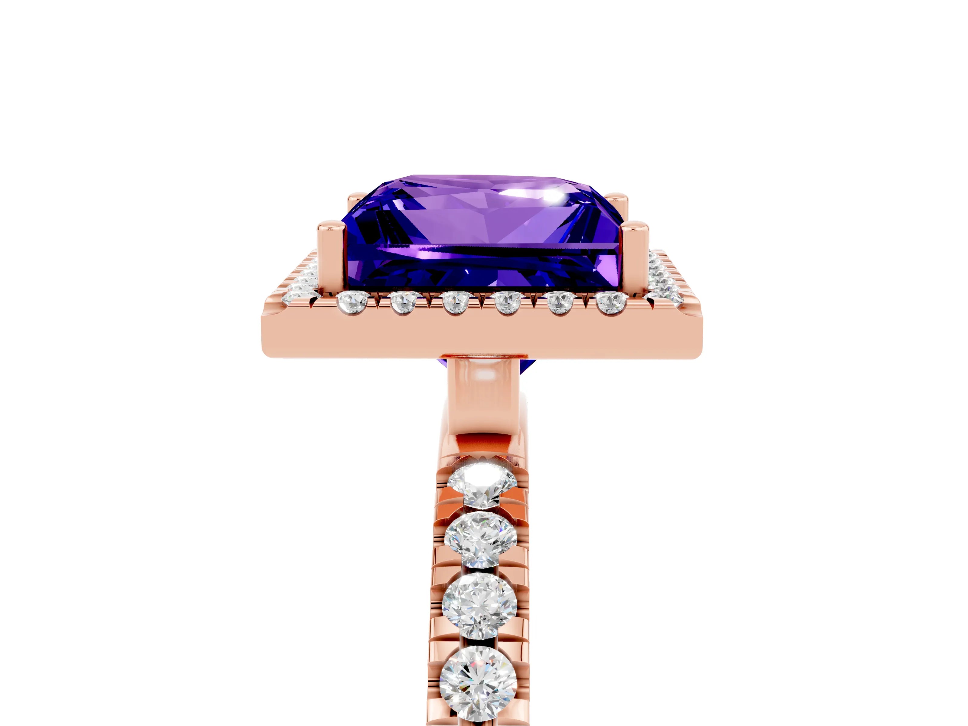 Rose gold Princess Cut Halo Diamond Pave Band with Prong Setting_5