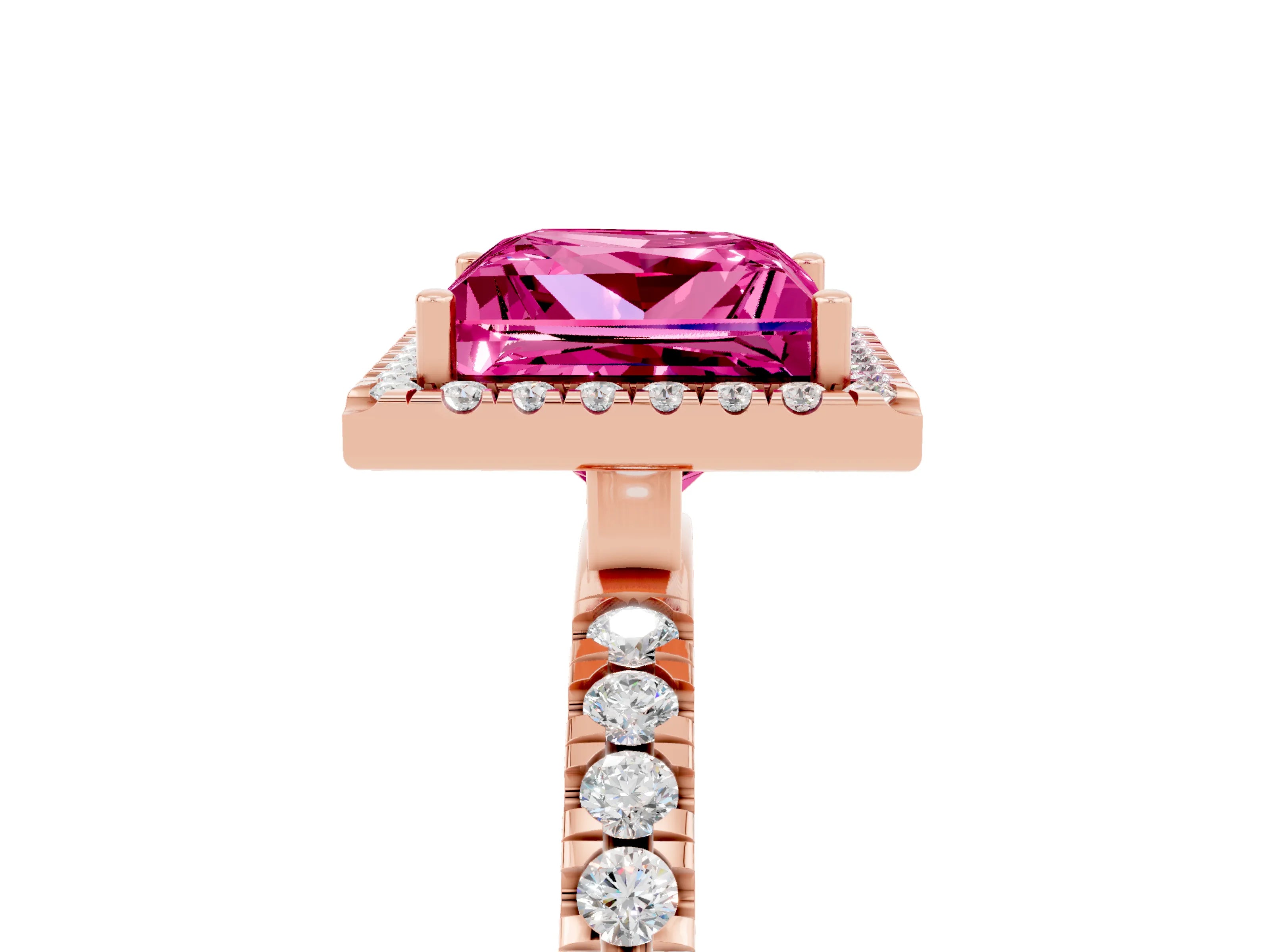 Rose gold Princess Cut Halo Diamond Pave Band with Prong Setting_5